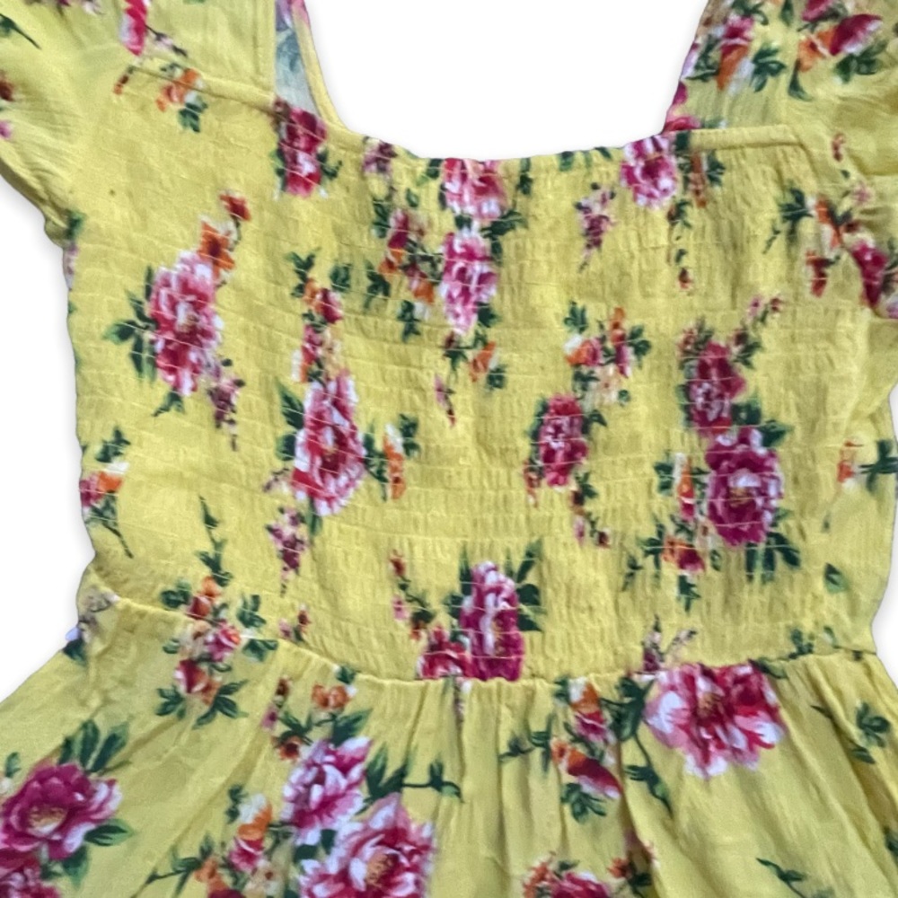Beautiful Lightweight Breanna Puff Sleeve Yellow Bohemian Floral Mini Dress - Picture 10 of 13